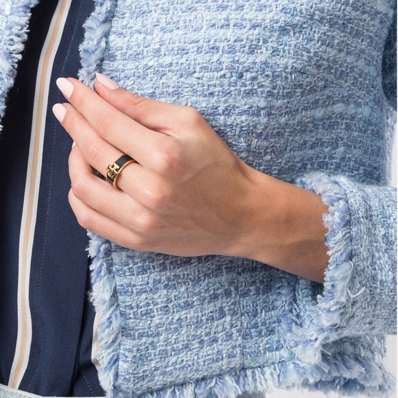 TORY BURCH • Black Kira Band Logo Ring - Picture 8 of 11